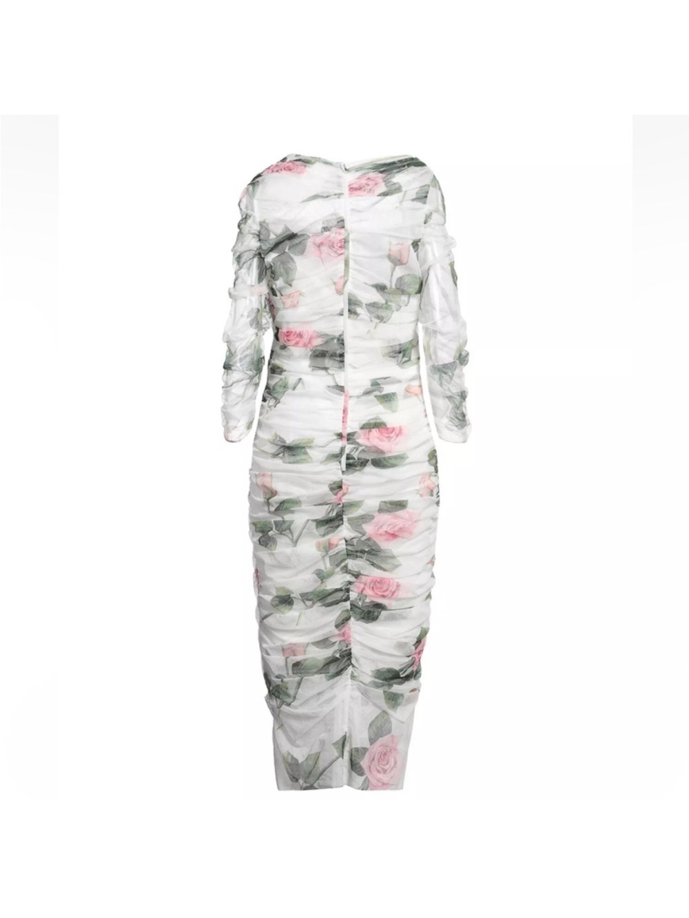 Dolce & Gabbana White Mesh Midi Dress with Pink Rose Print - Picture 4 of 7